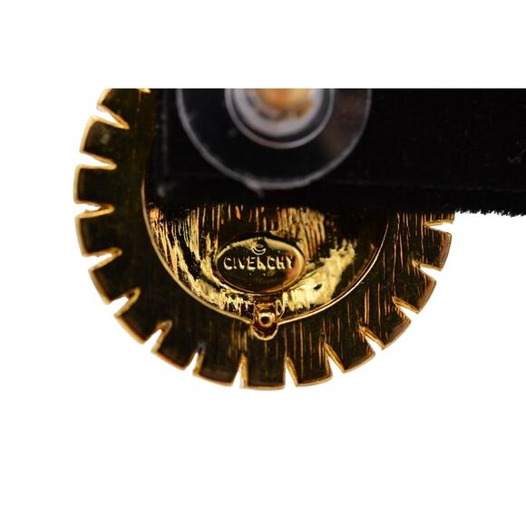 Givenchy Vintage Logo Earrings Crystal Block Letter Button Gold Signed 80s BinAF - Picture 11 of 12